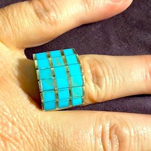Turquoise and Silver plated ring. Fashion jewelry.  Size 7